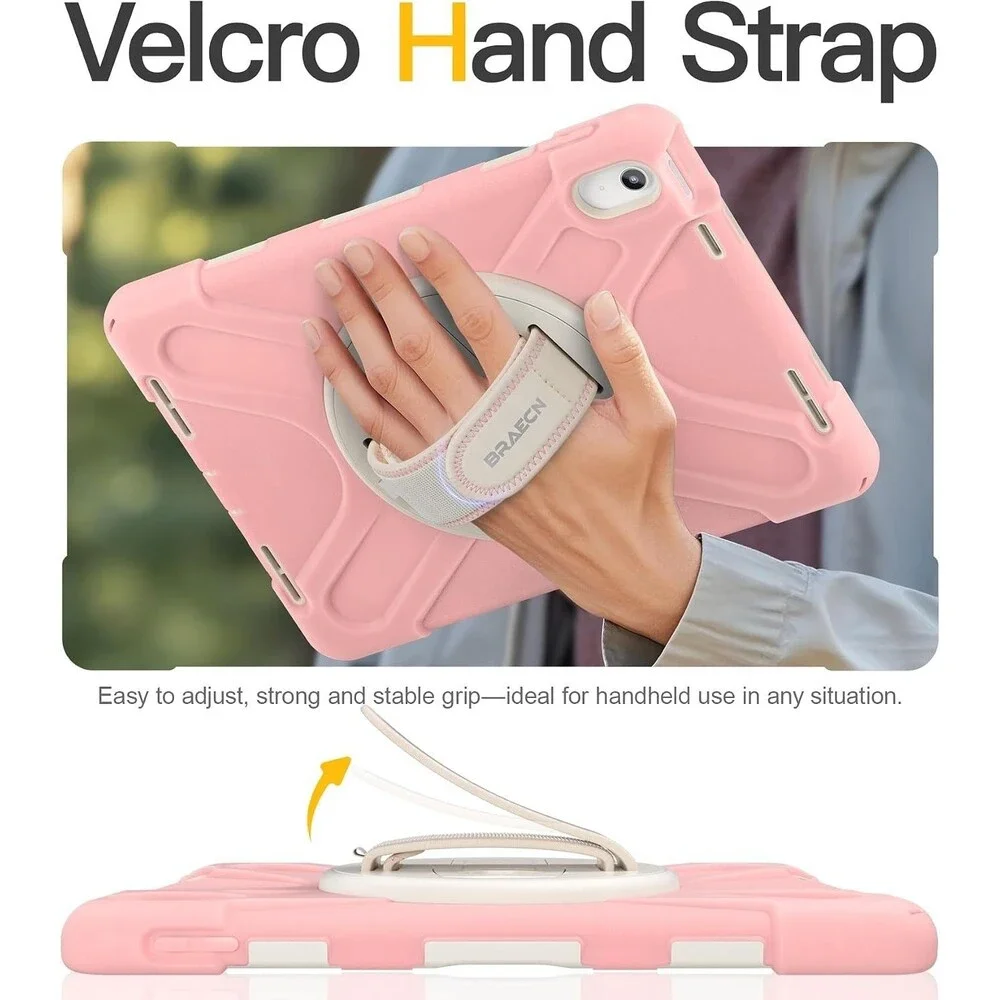 BRAECN iPad 10th 11th Gen10.9 Case Heavy Duty Shockproof Handle Stand Strap Pink